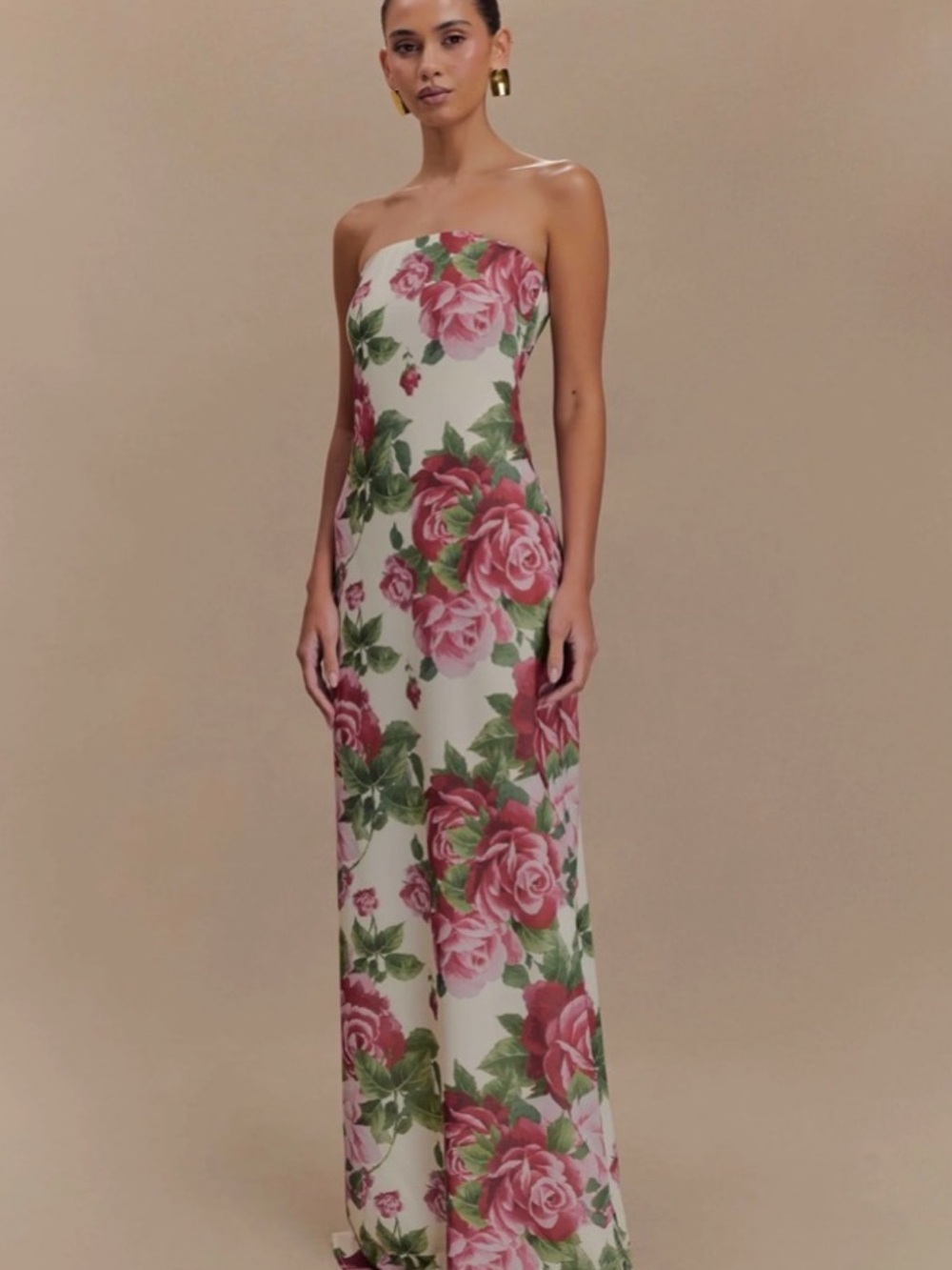 Meshki Ella Strapless Chiffon Sonia Rose Print Maxi Dress
